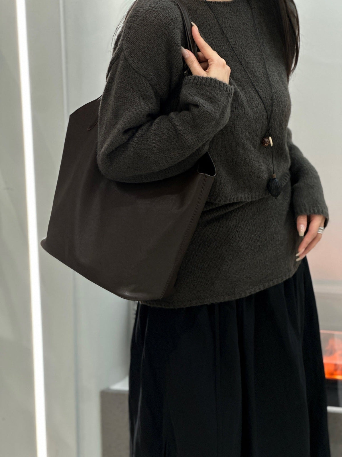 Minimalist High-end Style Basket Bag, New Autumn And Winter Genuine Leather Women&