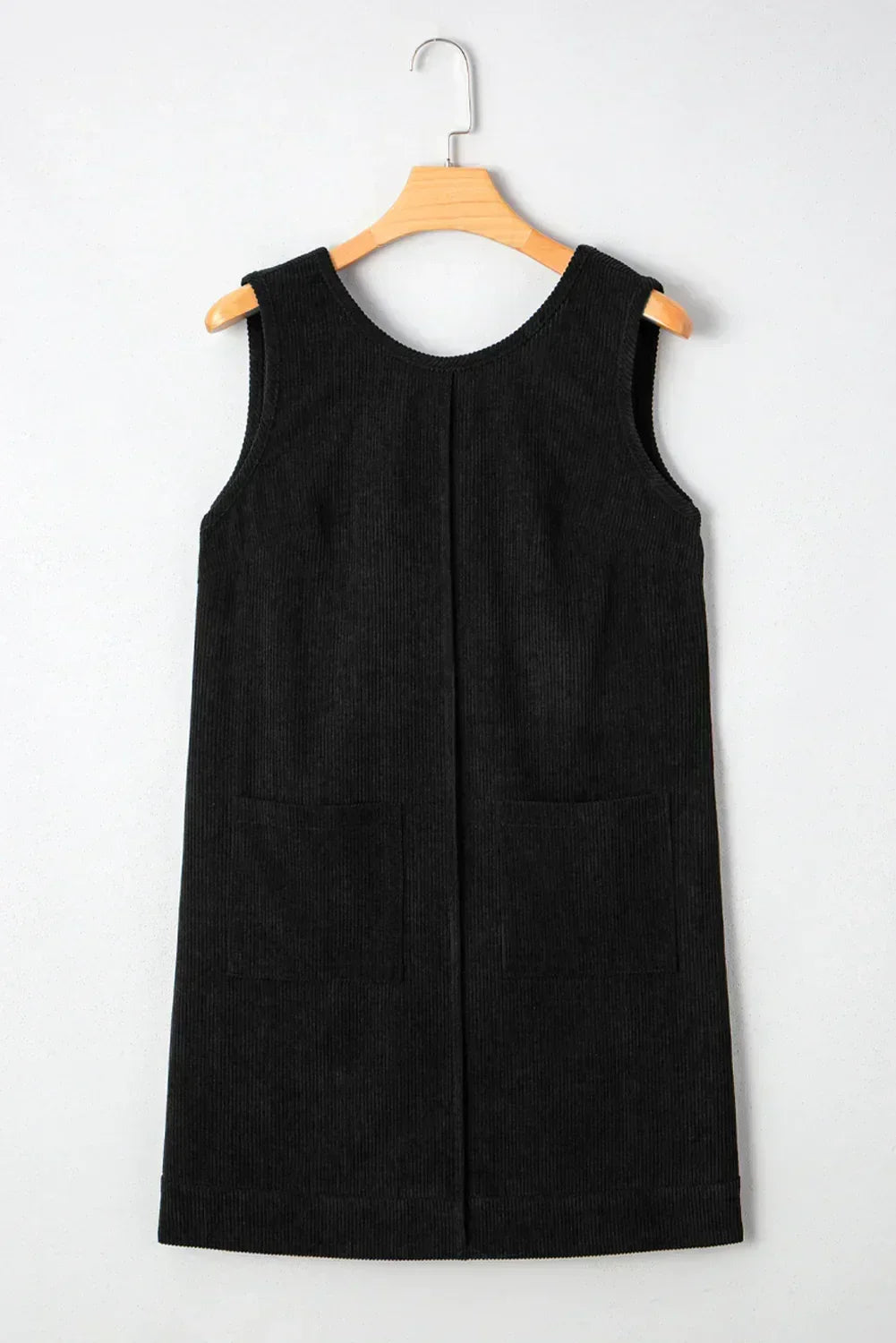 Black Corduroy Exposed Seam Sleeveless Mini Dress
