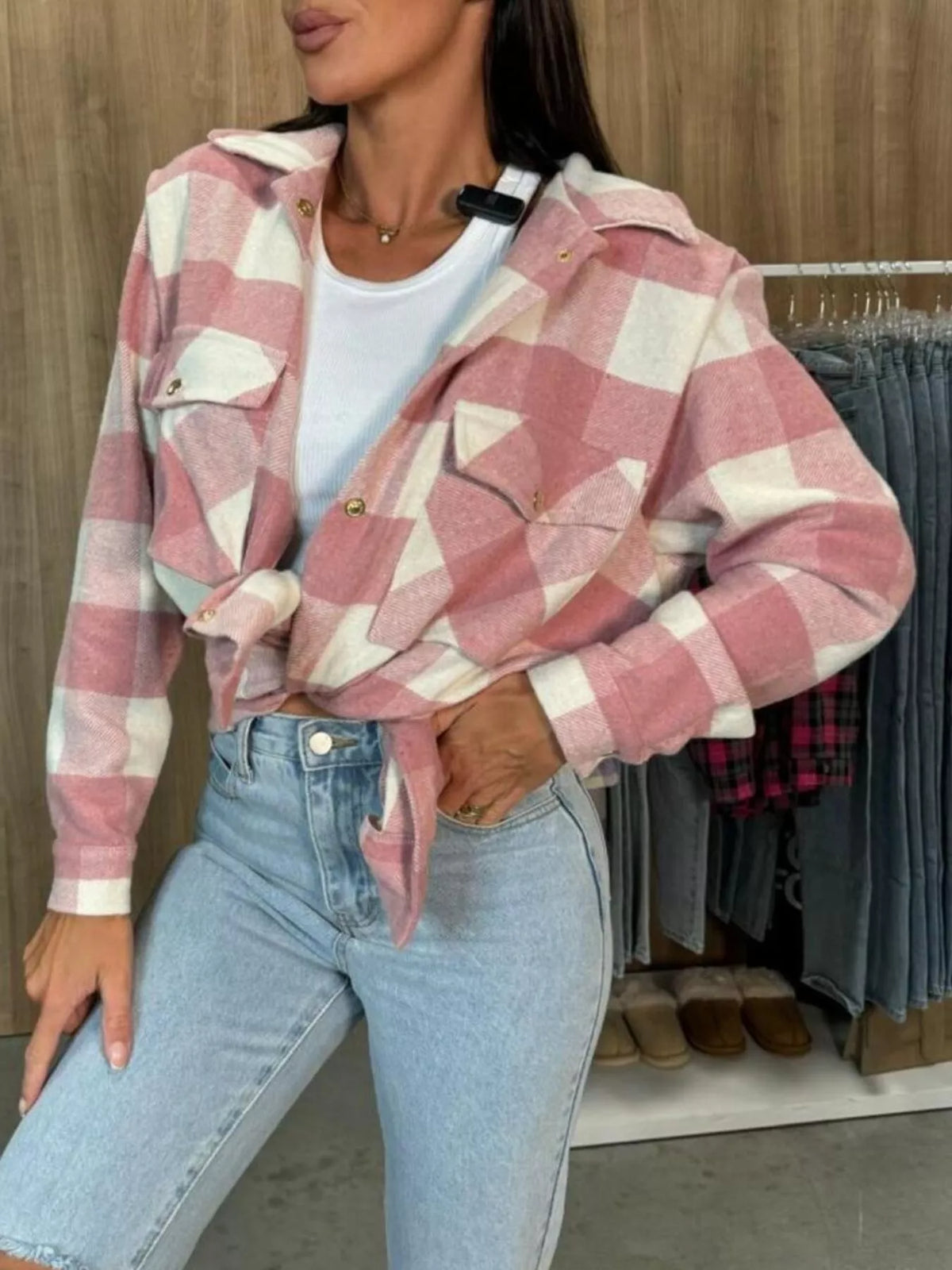 Plaid Button-Down Long Sleeve Shacket