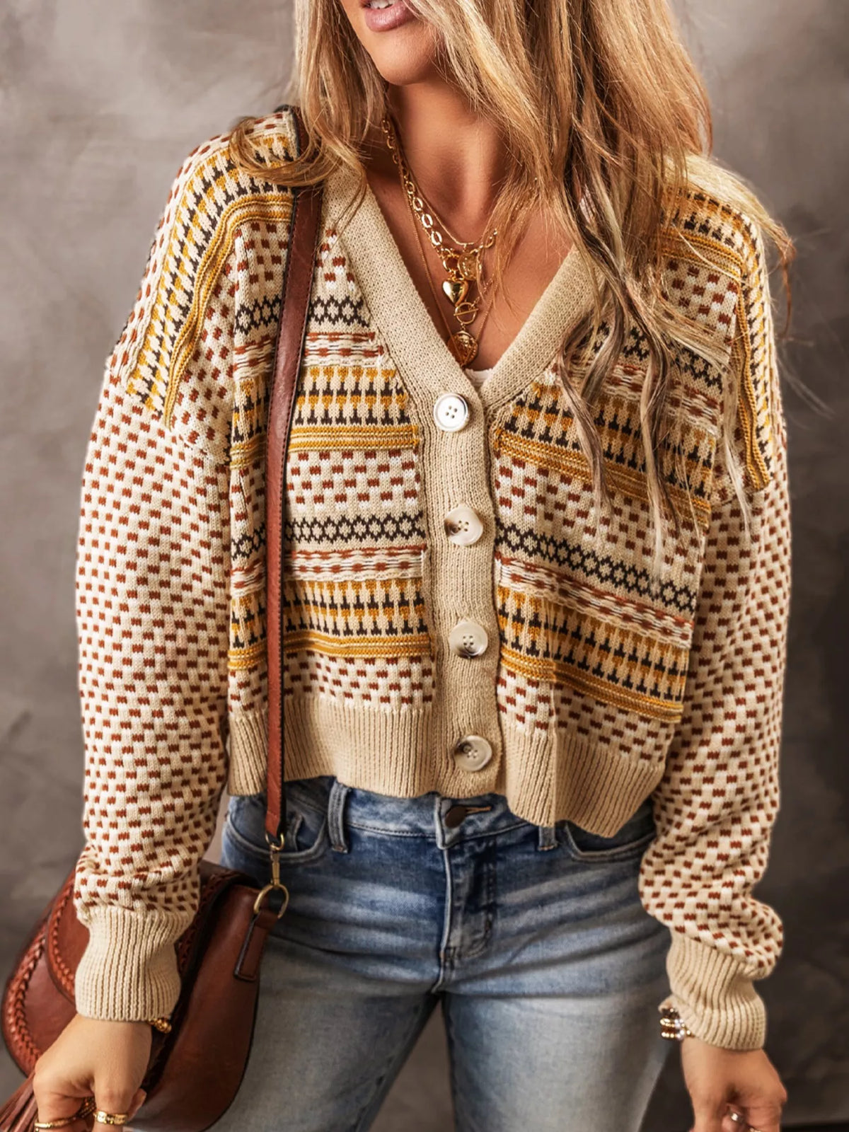Vintage Patterned Button-Down Cardigan