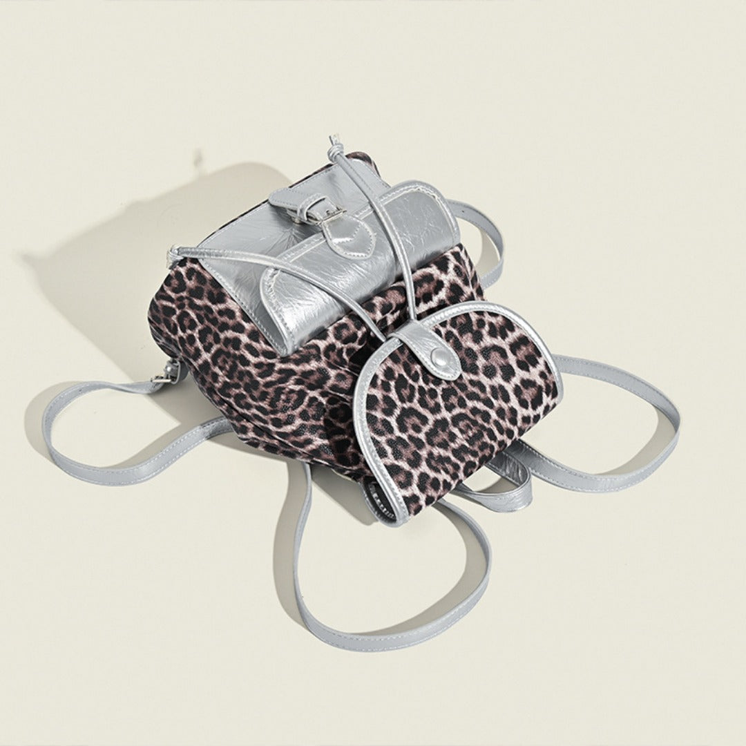 Retro contrasting leopard print backpack, women&