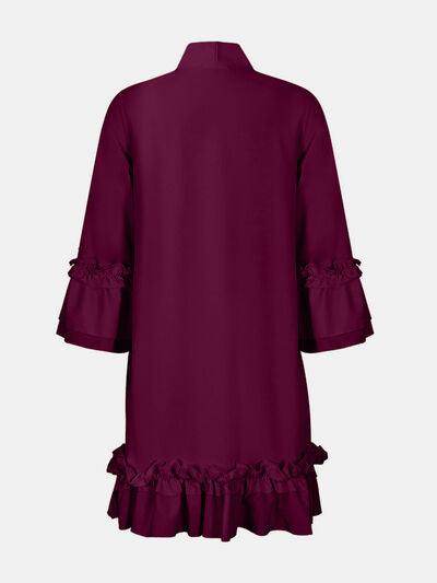 Frill Tie Neck Three-Quarter Sleeve Dress for Women