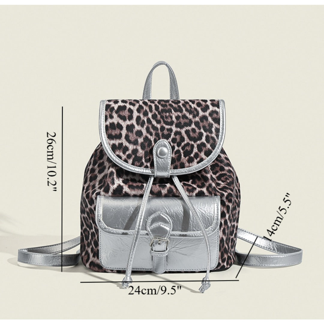 Retro contrasting leopard print backpack, women&