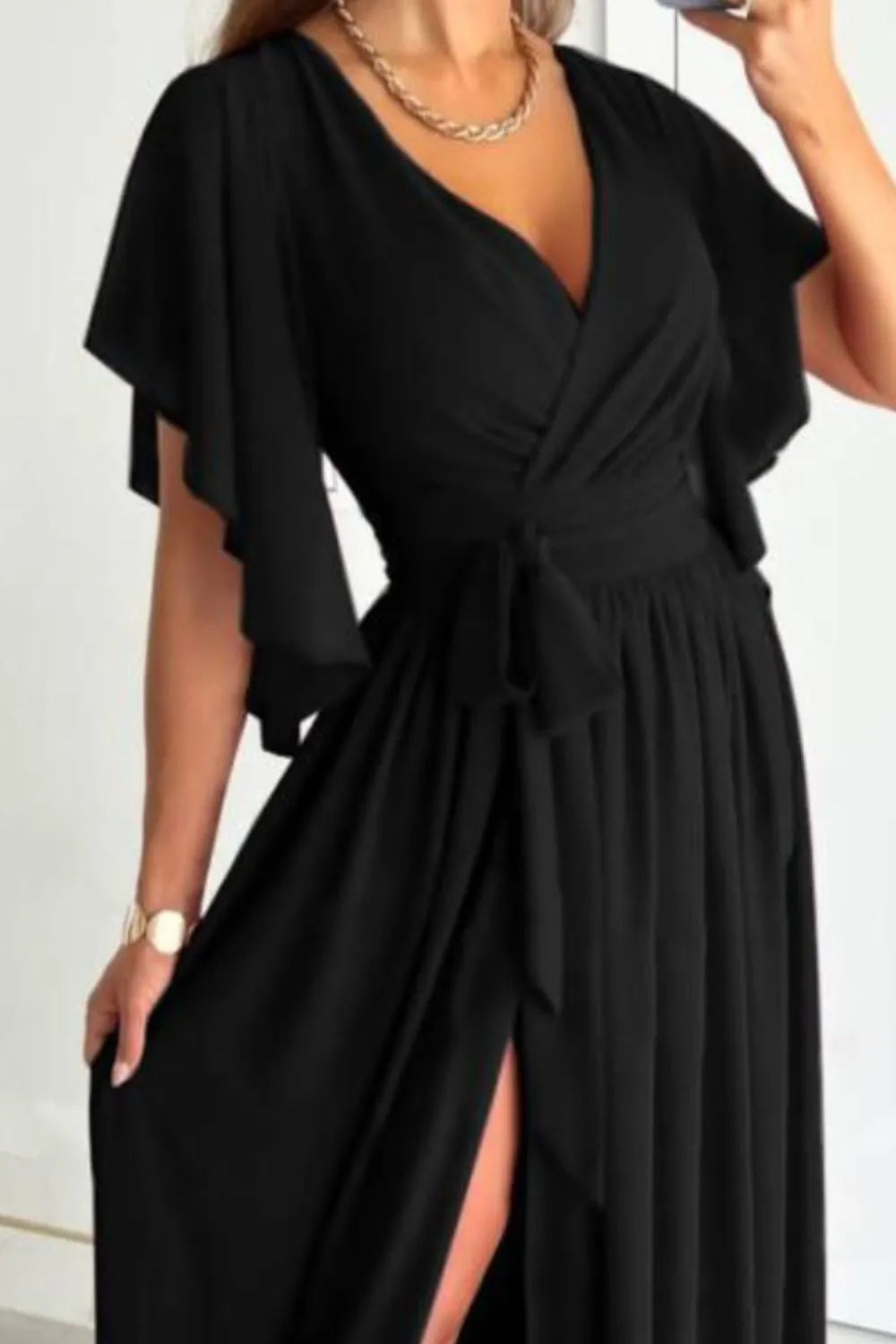 Surplice Flutter Sleeve Maxi Dress