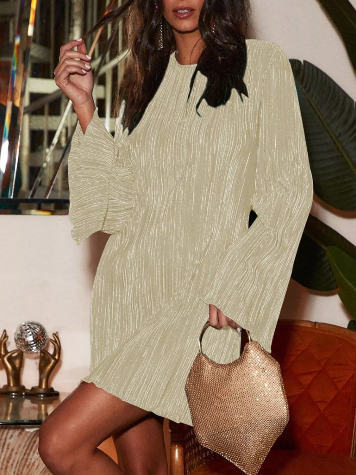 Cutout Back Flare Sleeve Dress