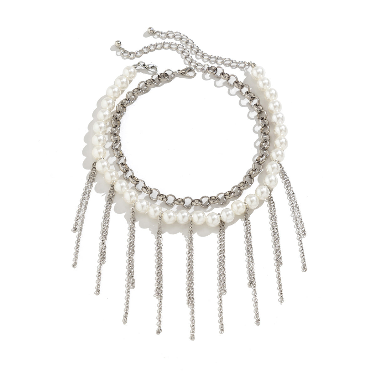 Pearl Tassel Fun Design Double-layer Retro Necklace Women&