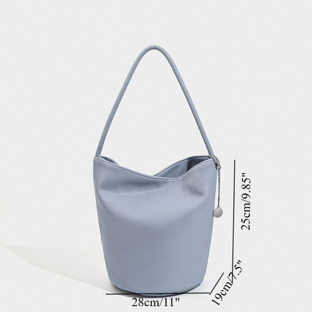Retro soft leather bucket bag, women&