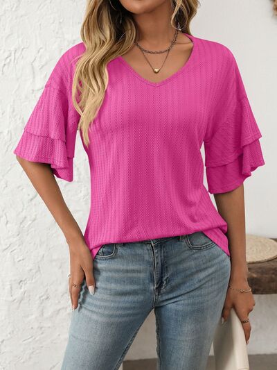 Mandy V-Neck Ruffle Half Sleeve Top