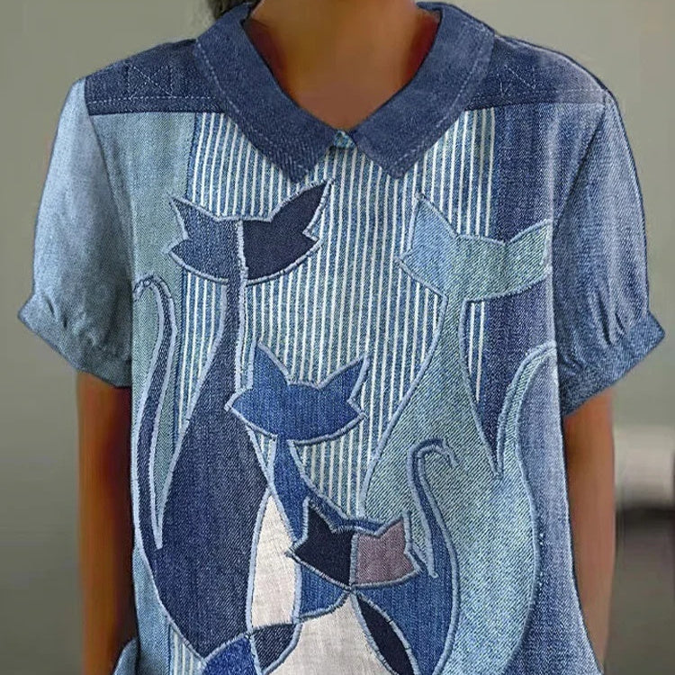 New Womens Short-sleeve Shirt With A Creative Vintage Floral Design