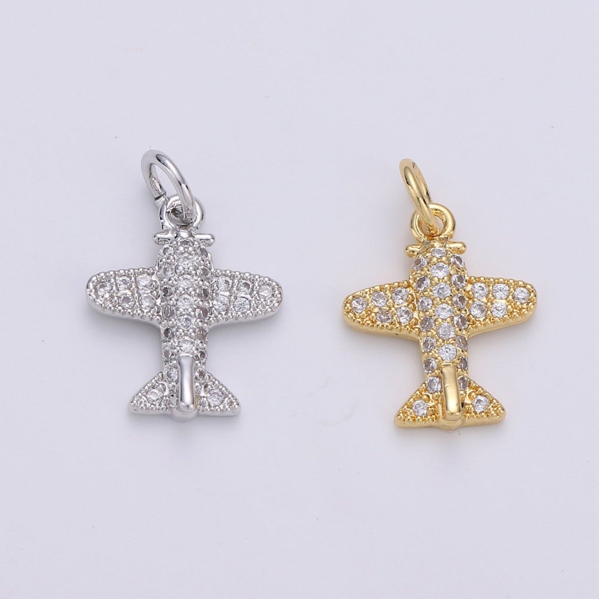 14K Gold Filled 18mm Micro Paved Airplane Travel Charm in Gold & Silver | D202