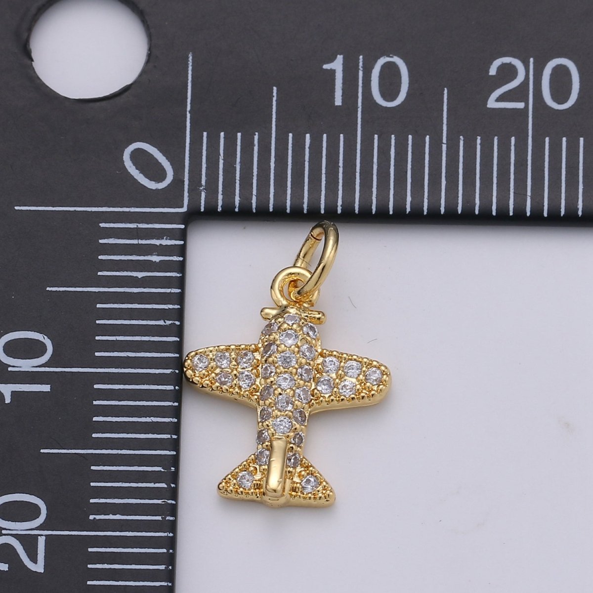 14K Gold Filled 18mm Micro Paved Airplane Travel Charm in Gold & Silver | D202