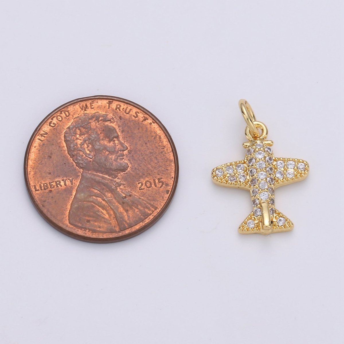 14K Gold Filled 18mm Micro Paved Airplane Travel Charm in Gold & Silver | D202
