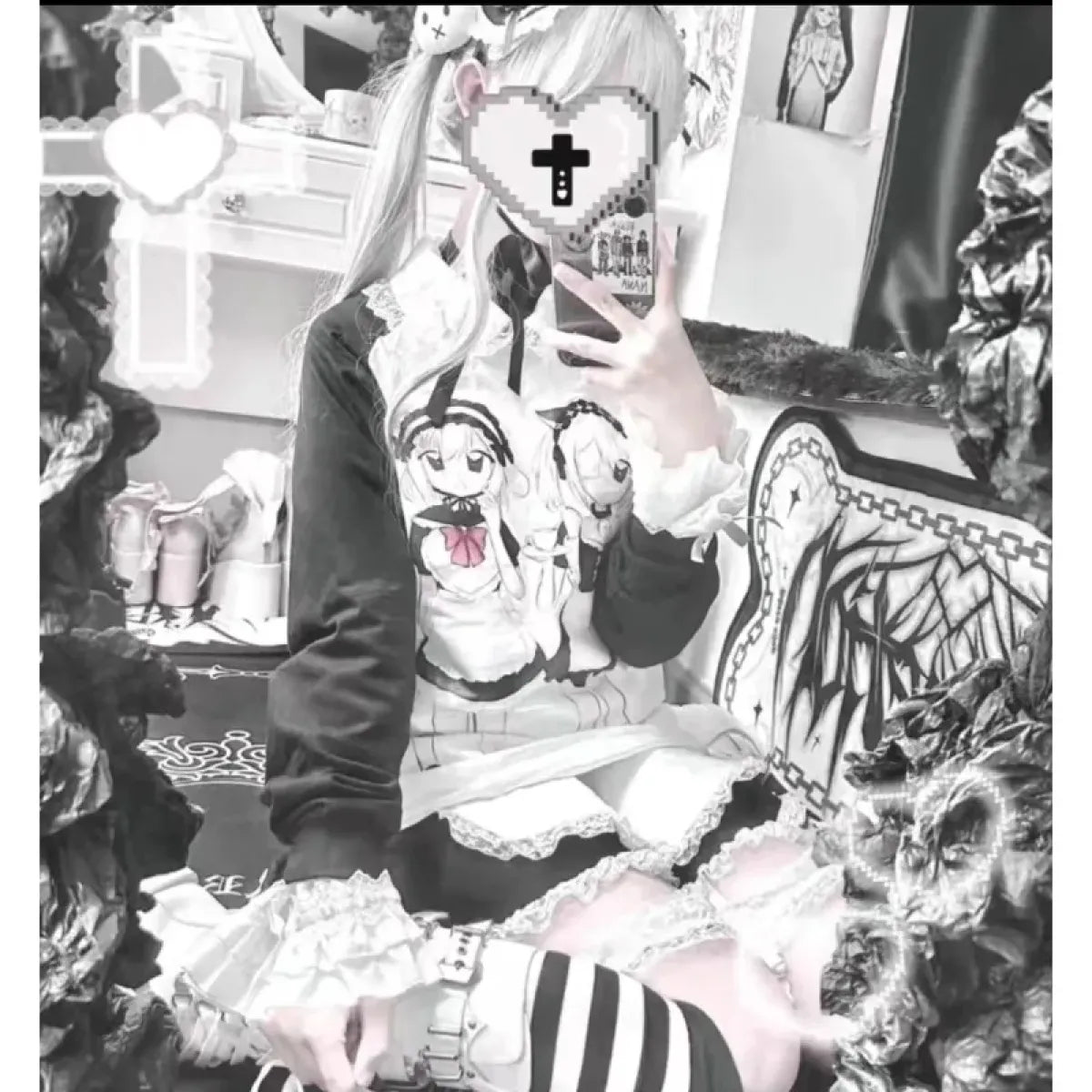 Yami Kawaii Long Sleeve Tee – Anime Maid Print
