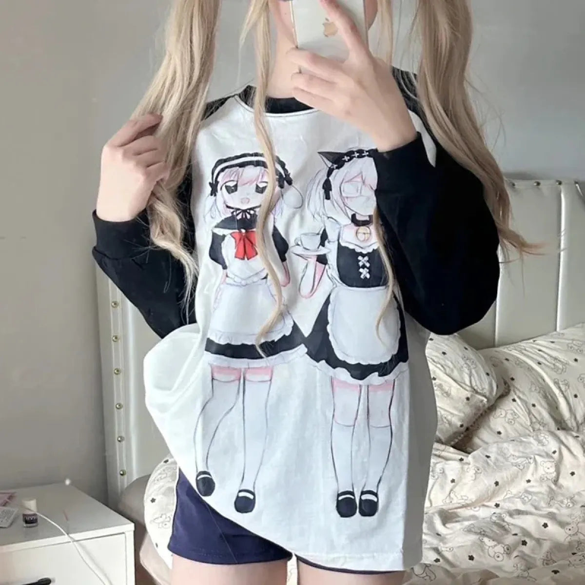 Yami Kawaii Long Sleeve Tee – Anime Maid Print