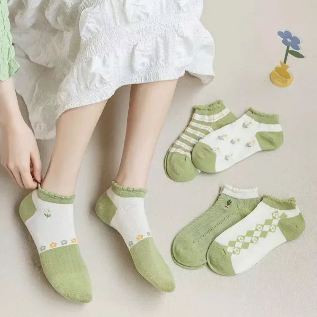 Ankle Boat Socks for Women - Breathable Spring Autumn Casual Socks