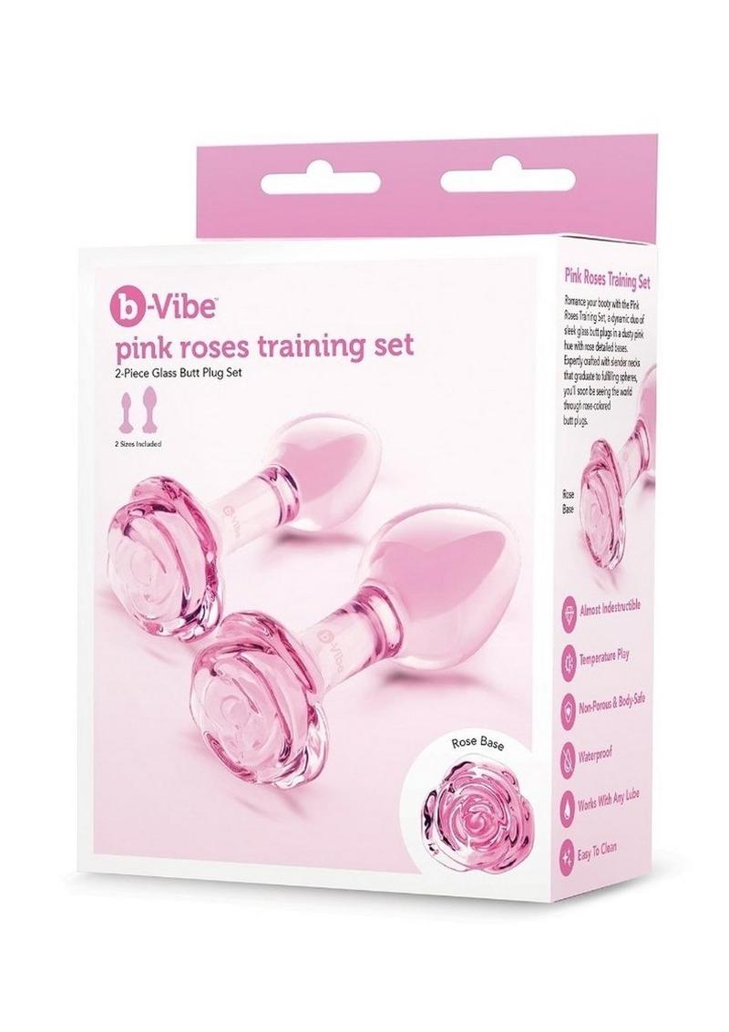 B-Vibe Pink Roses Glass Butt Plug Training Set