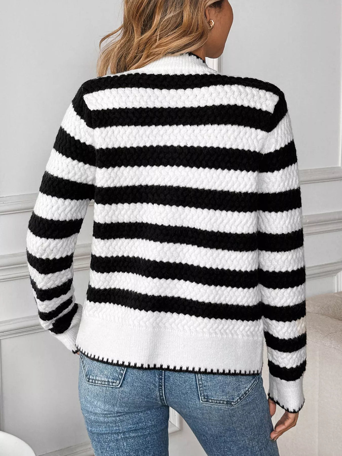 Striped Button-Up Long Sleeve Cardigan
