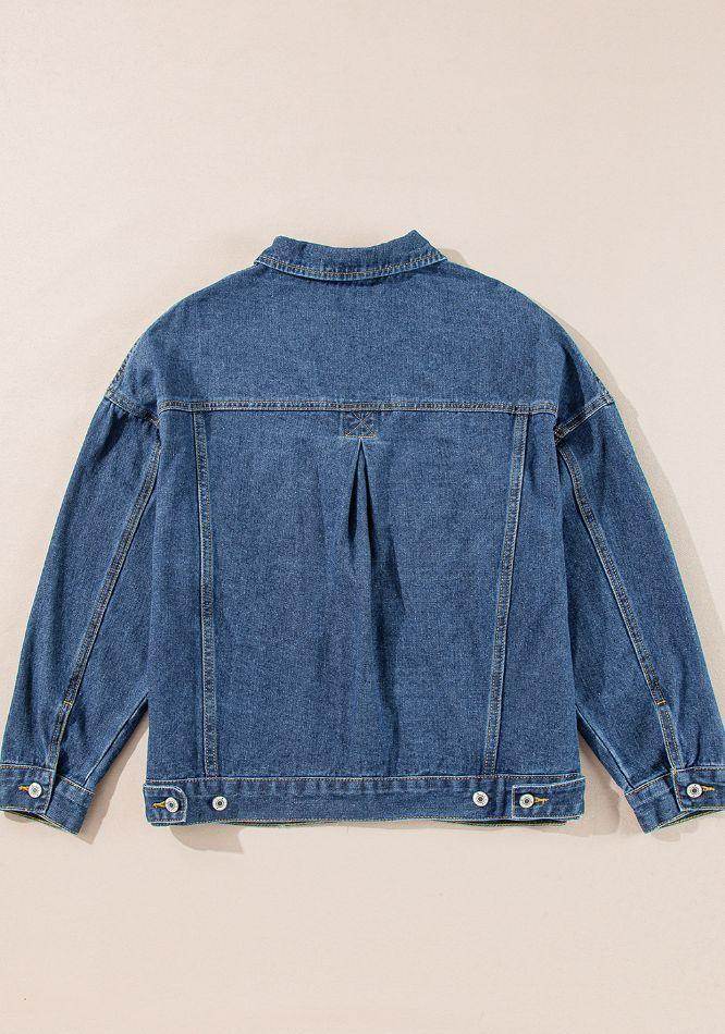 Stylish Pocketed Button Up Denim Jacket for Women