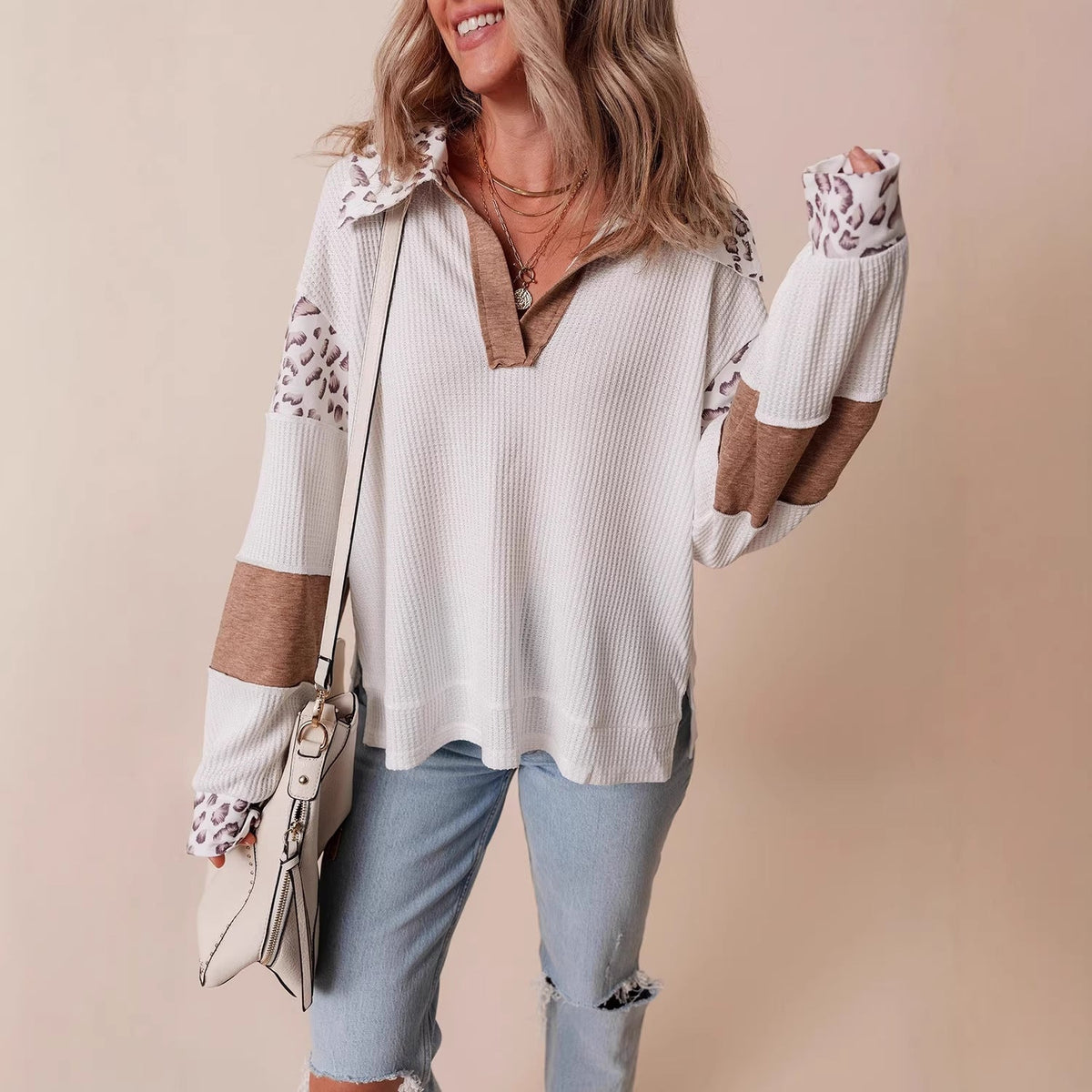 Fashion Leopard Print Printed Lapel Long Sleeve Hoodie