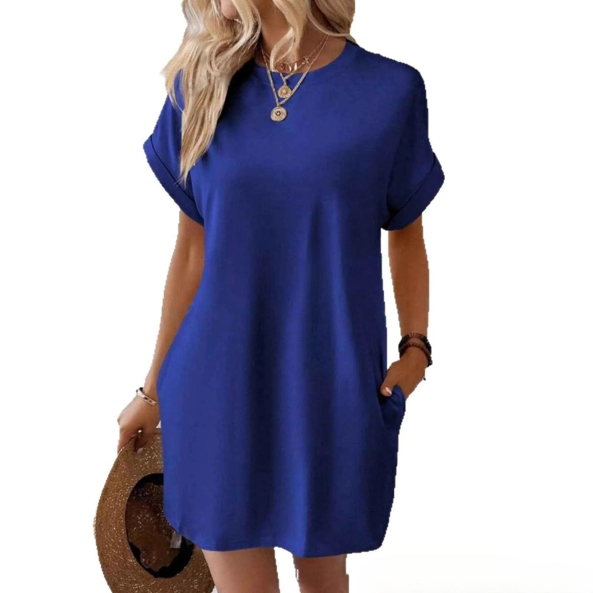 Loose Plus Size Fashion Casual Dress Solid Batwing Sleeve Tee Dress