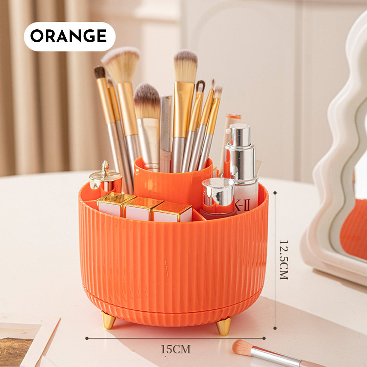 360 Rotating Makeup Brush Holder & Organizer Countertop Storage For Cosmetics & Skincare 8 Colors