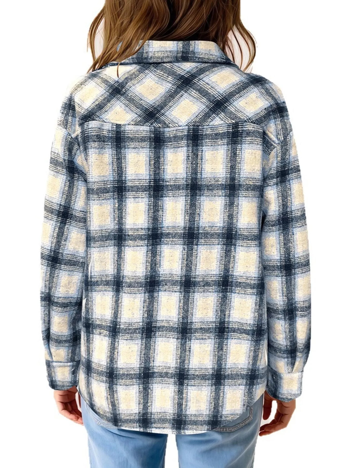 Oversized Plaid Long Sleeve Fleece Jacket