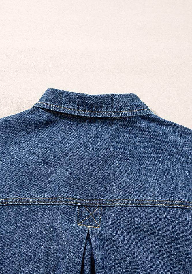 Stylish Pocketed Button Up Denim Jacket for Women