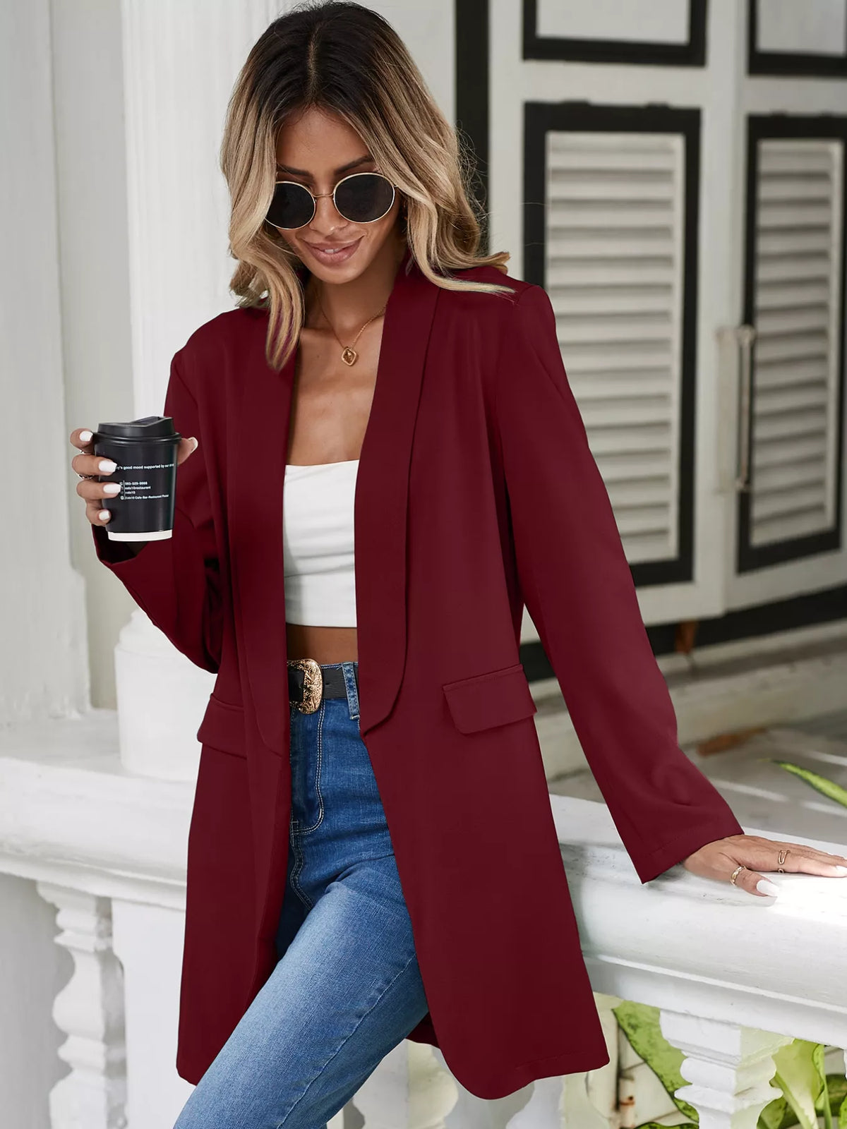 Lapel Collar Long Sleeve Blazer