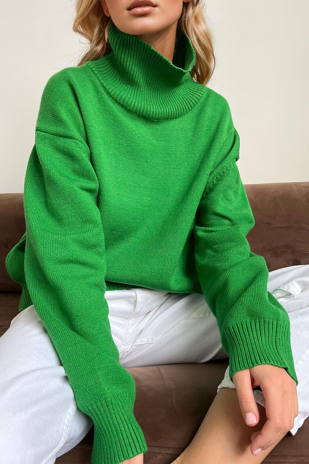 Back To School Sweater - Basic Bae Turtleneck Dropped Shoulder Long Sleeve Sweater