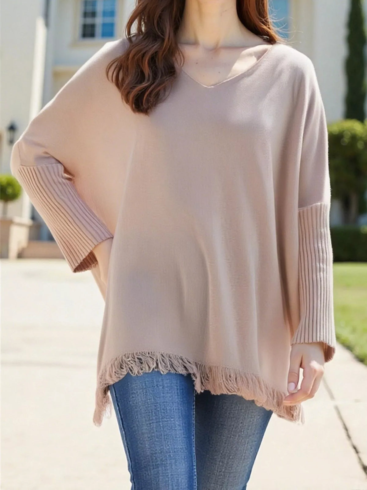 Raw Hem V-Neck Sweater