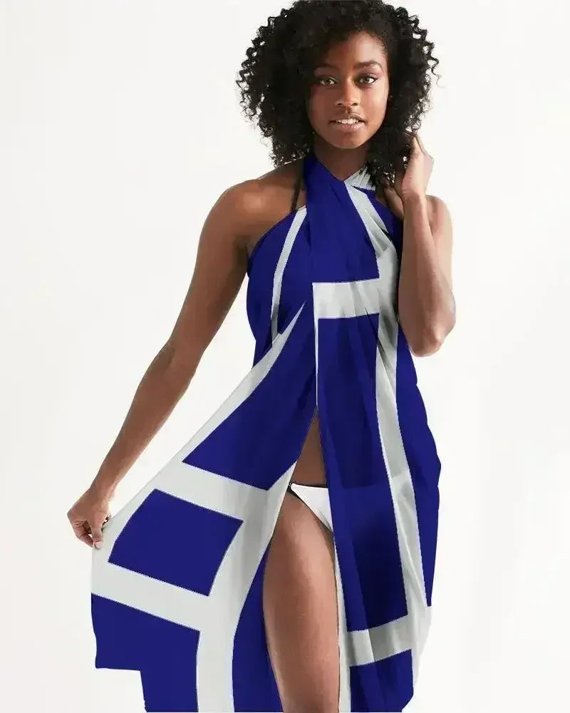 Sheer Sarong Swimsuit Cover Up Wrap / Geometric Dark Blue and White