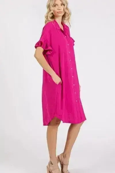 Mittoshop Button Down Flounce Sleeve Dress with Pockets