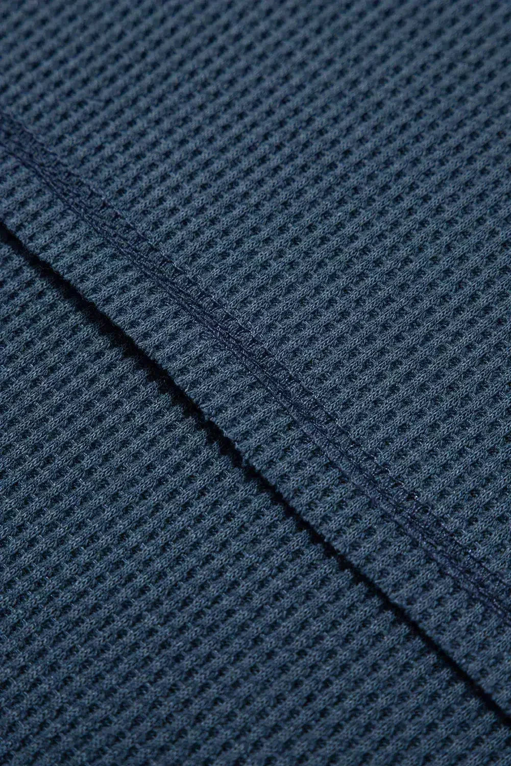 Blue Exposed Seam Drop Sleeve V Neck Waffle Textured Top