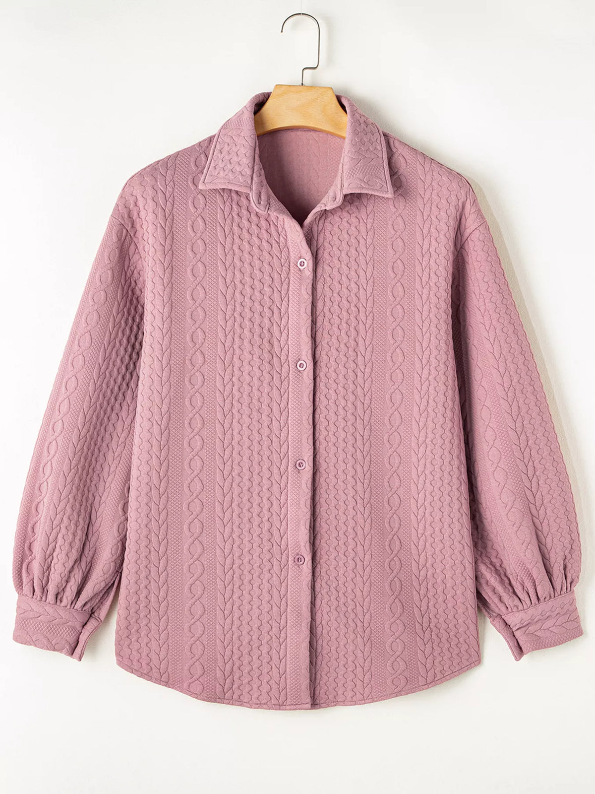 Cable Texture Puff Sleeve Loose Shacket