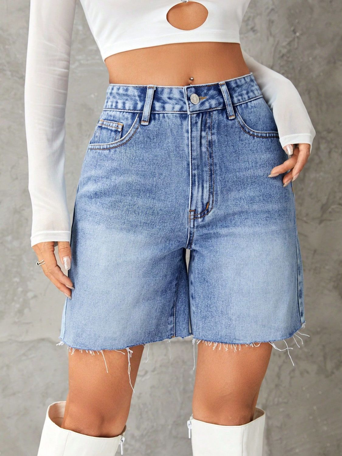 Frayed Hem Denim Shorts