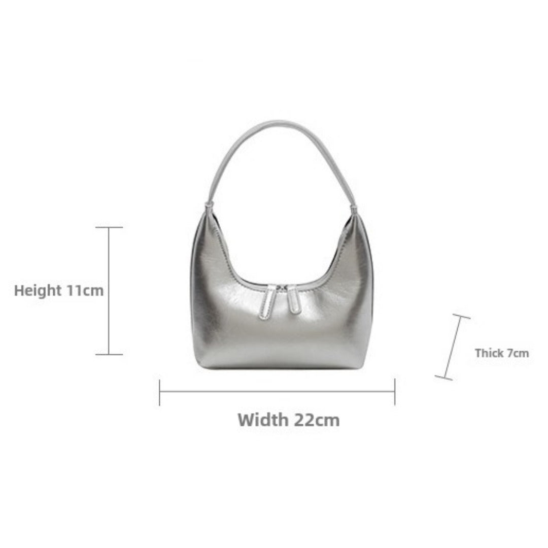 Silver mini hobo shoulder bag, small shoulder purse, women&