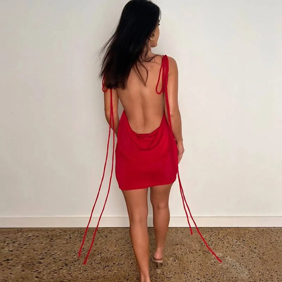 Lace Up Backless Dress
