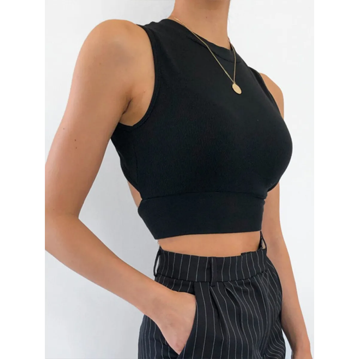 Casual Backless Streetwear Tops