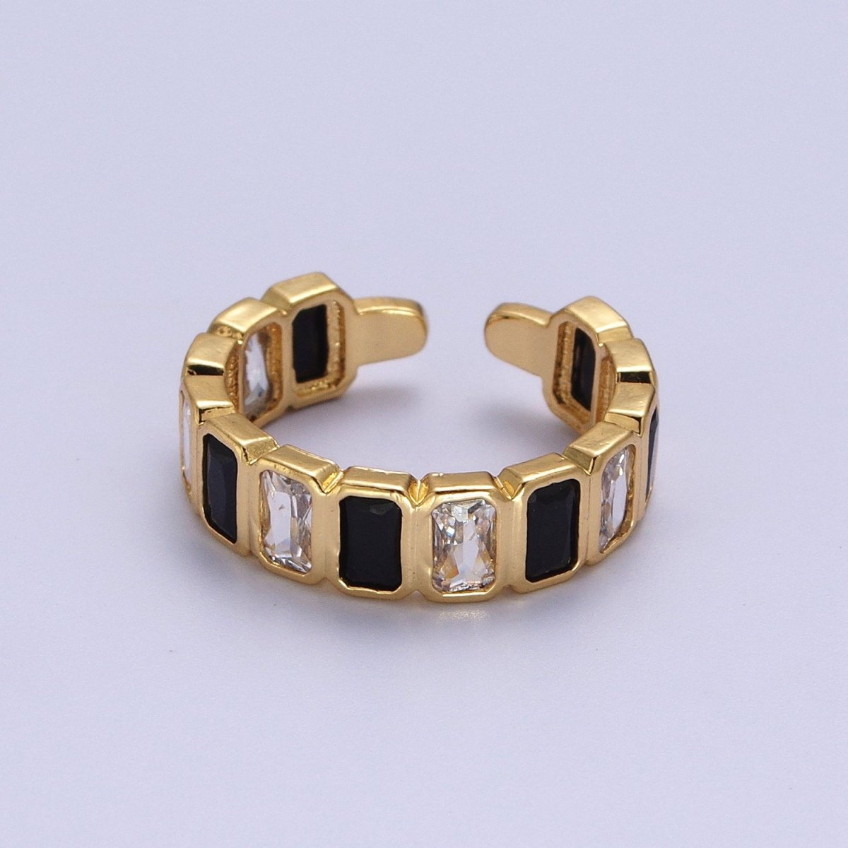 Baguette Cubic Zirconia CZ Lined Adjustable Gold Ring | O-169~O-173