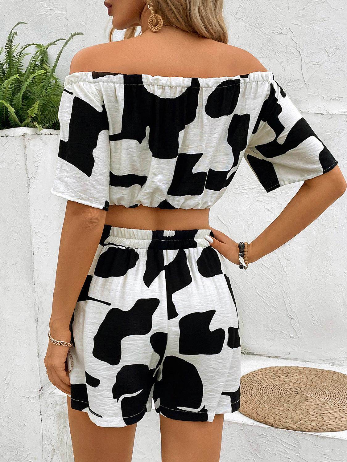 Perfee Drawstring Off-Shoulder Top and Shorts Set for Women