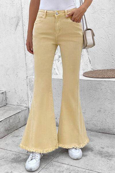 Raw Edge Mid Waist Flared Jeans for Trendy Women