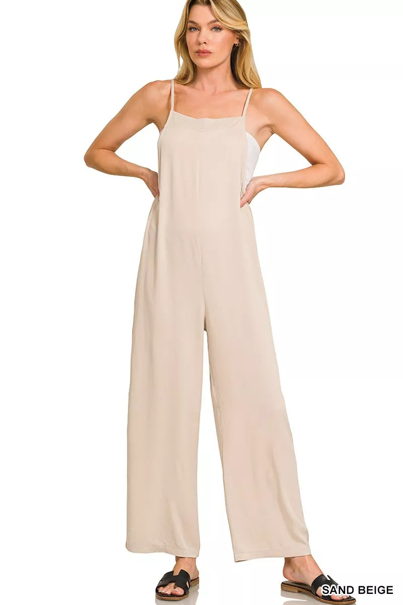 Zenana Rayon Woven Wide Leg Jumpsuit