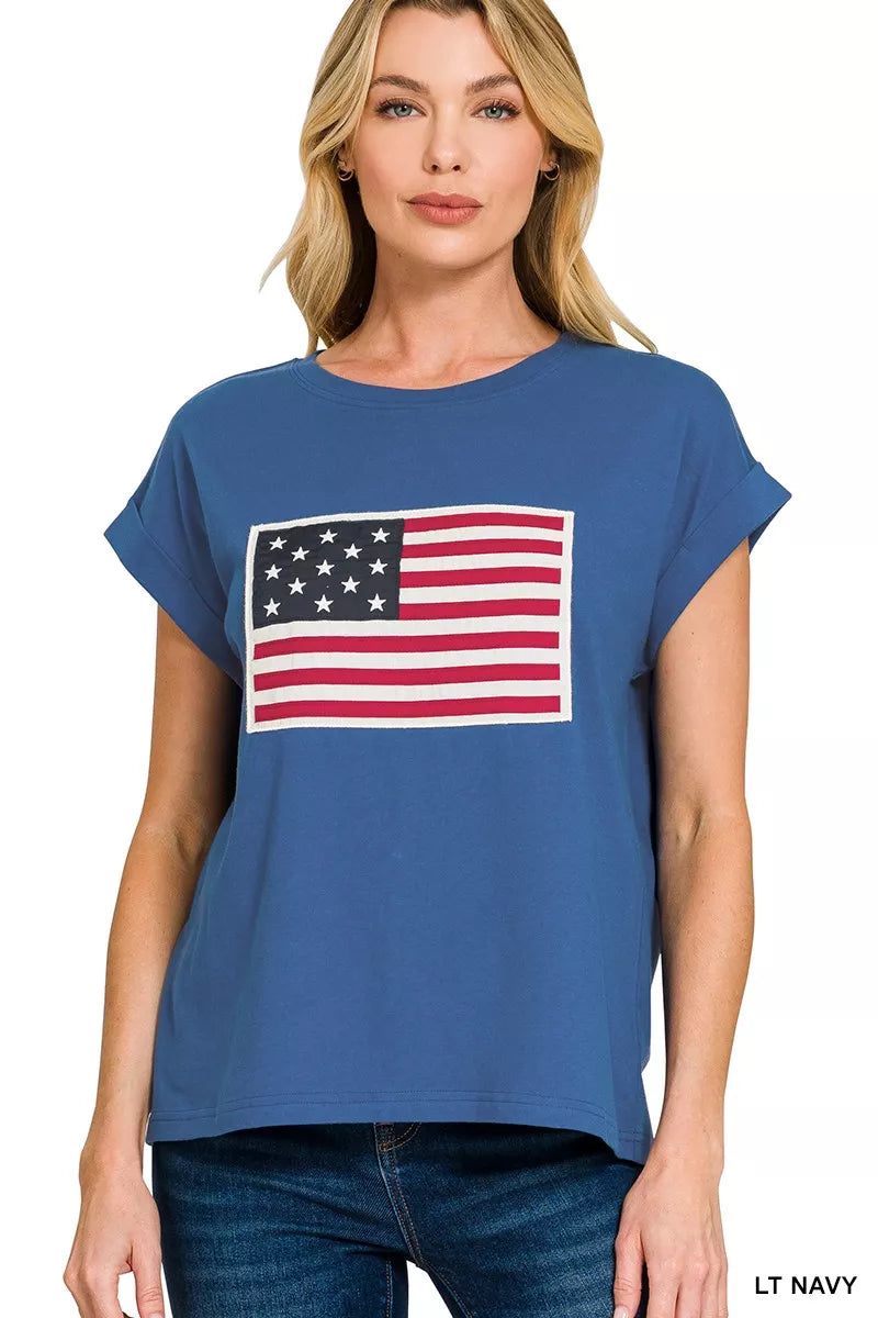 Zenana Full Size US Flag Round Neck Short Sleeve T-Shirt Plus Size