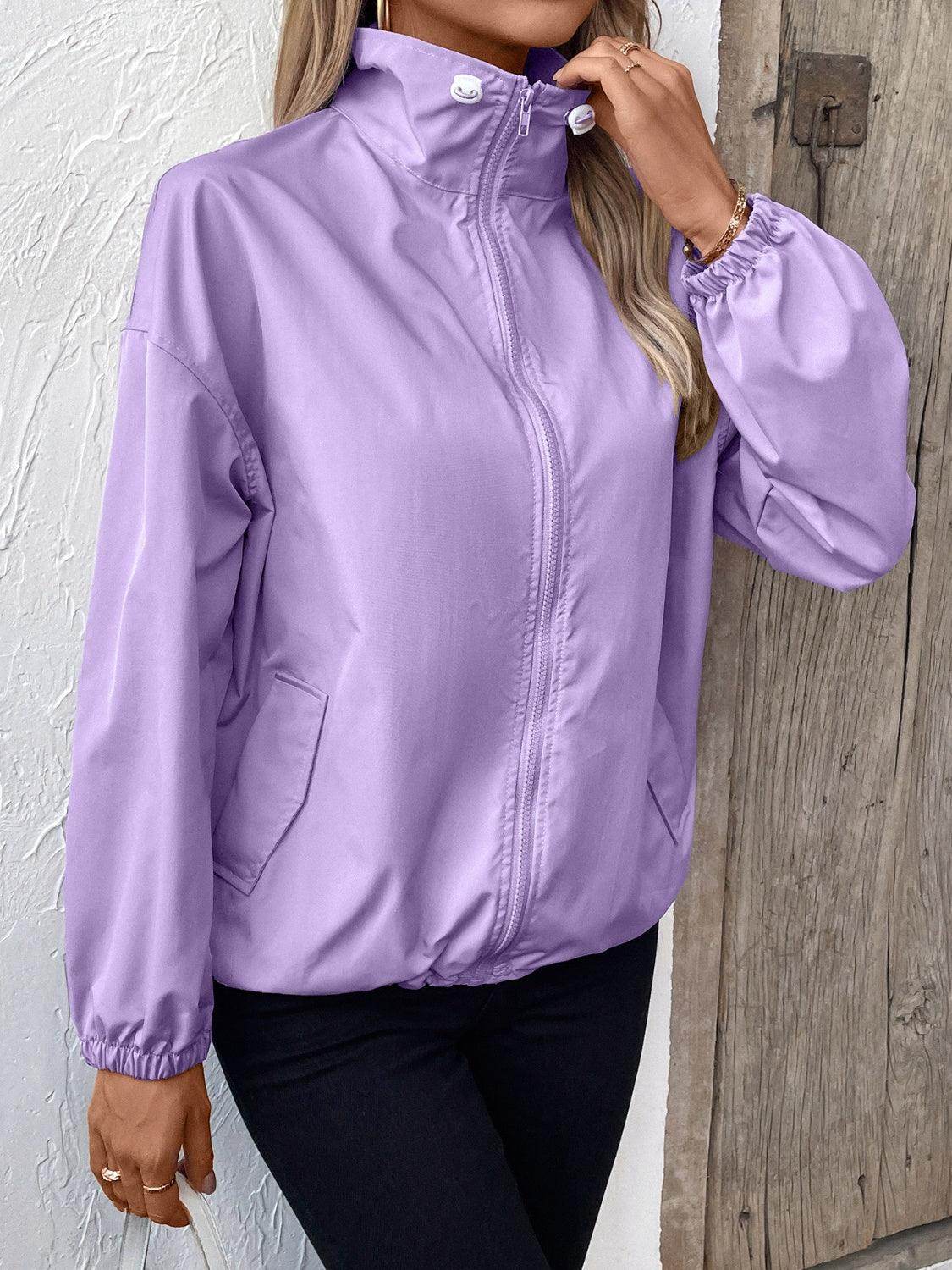 Ivy Lane Pocketed Zip Up Long Sleeve Jacket for Women