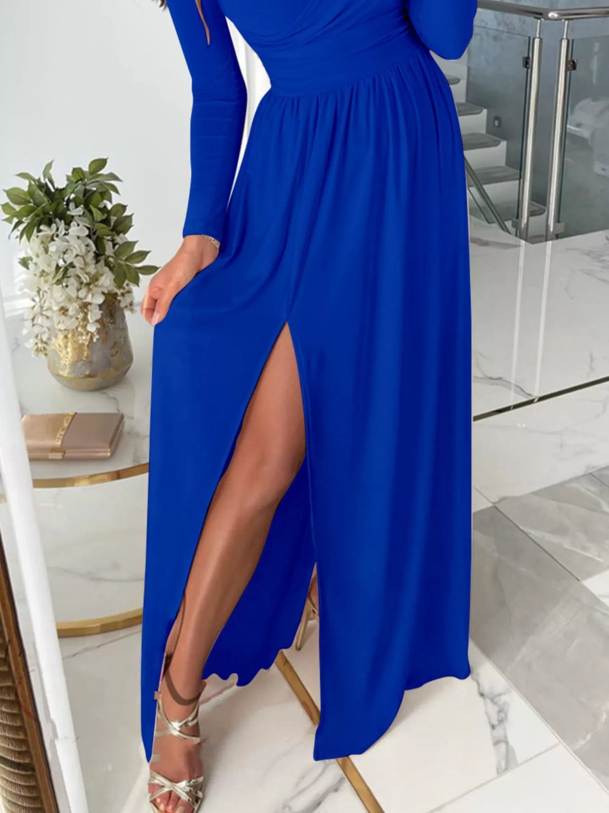 Slit Surplice Cold Shoulder Maxi Dress