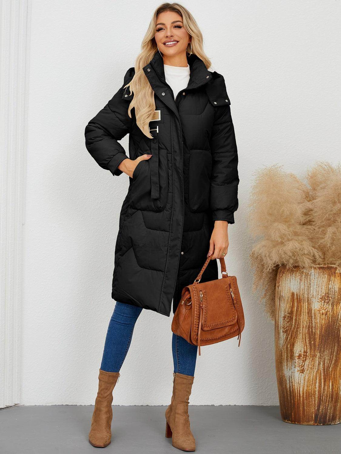 Long Sleeve Longline Hooded Winter Coat for Women