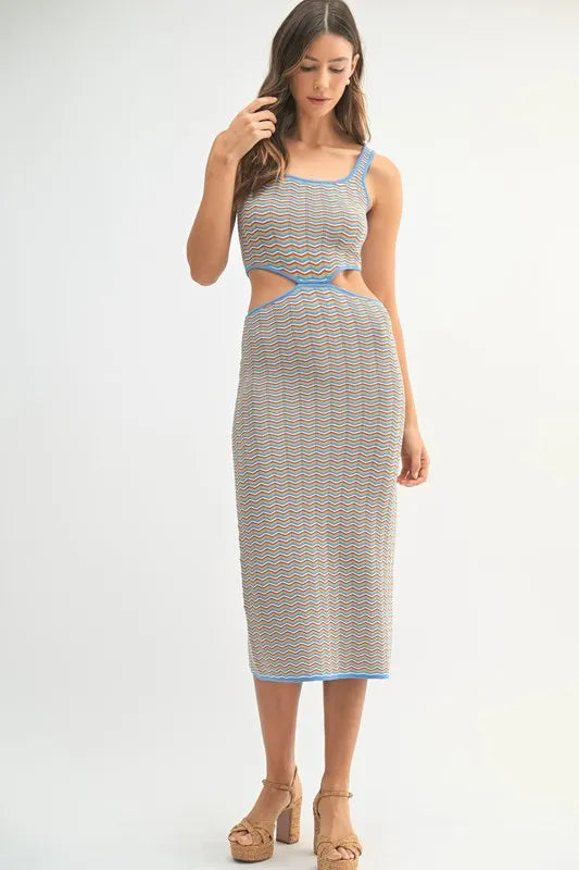 Multi Color Chevron Knit Bodycon Midi Dress