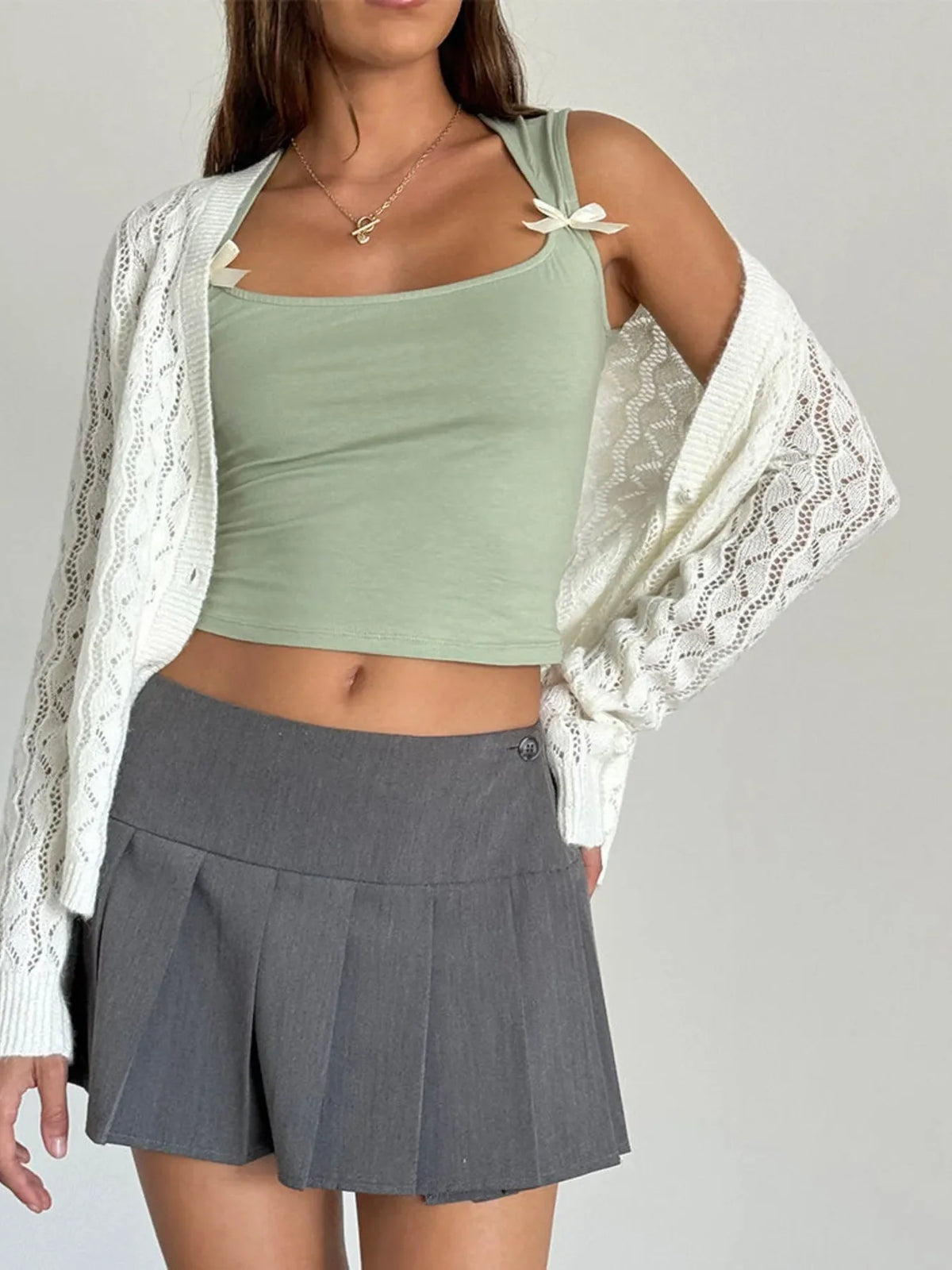 Bow Detail Square Neck Cropped Tank