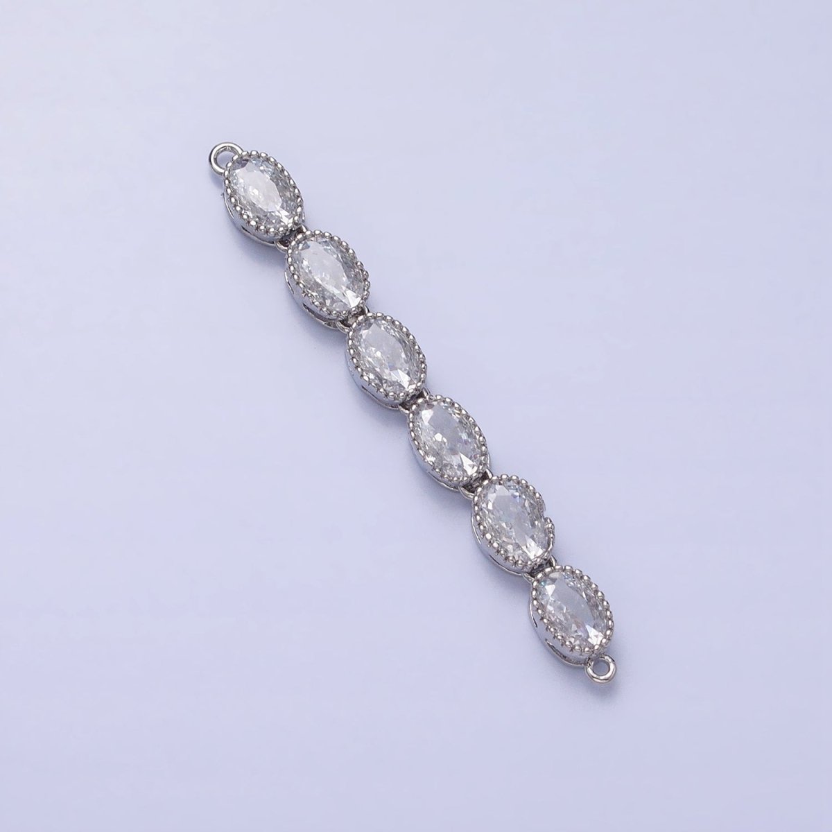 Bendable Gold Oval Long Bar Connector, CZ Micro Pave Silver Oval Geometric Link Connector Necklace Jewelry Making Y-818