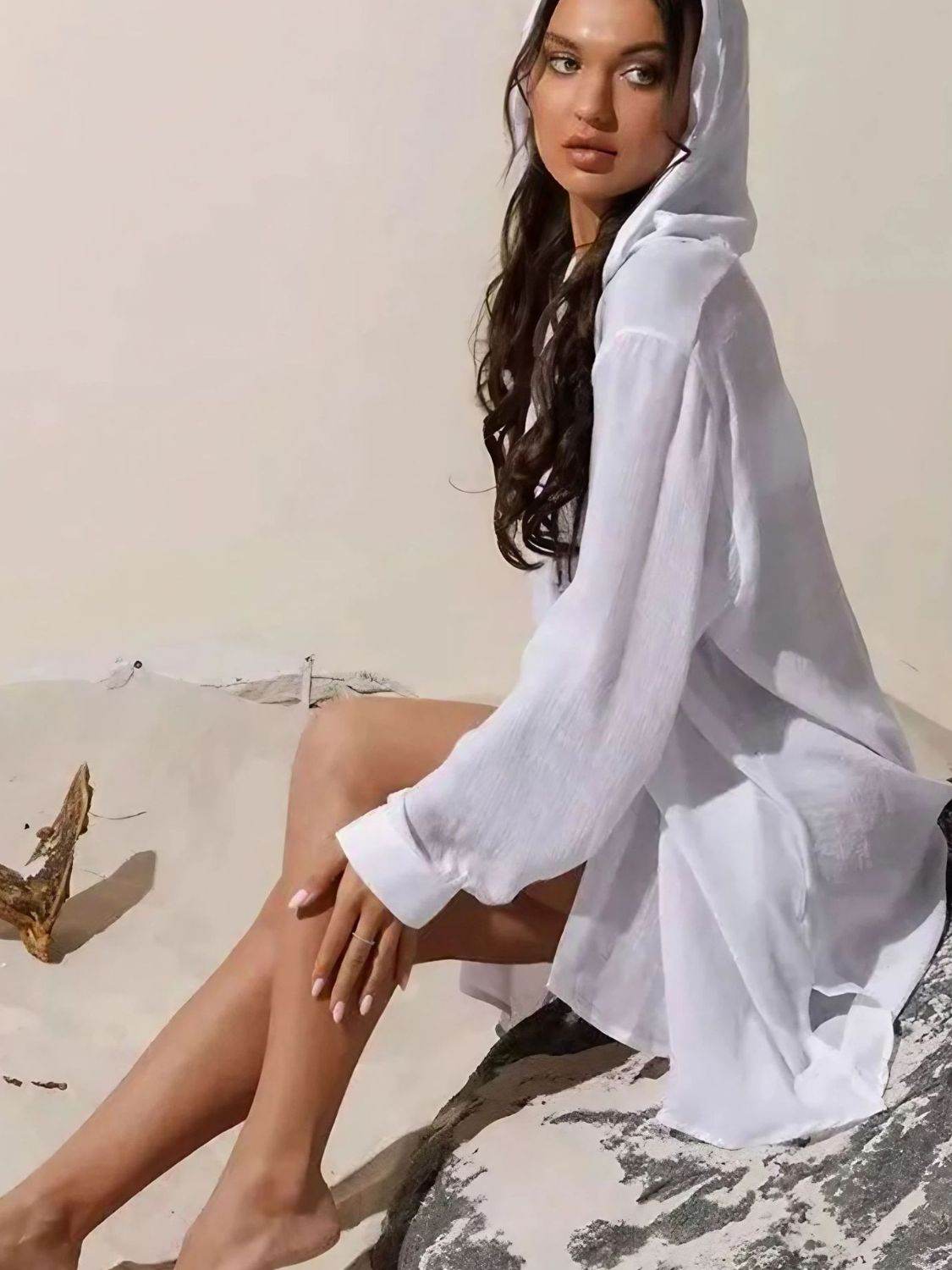 Button Down Hooded Cover-Up